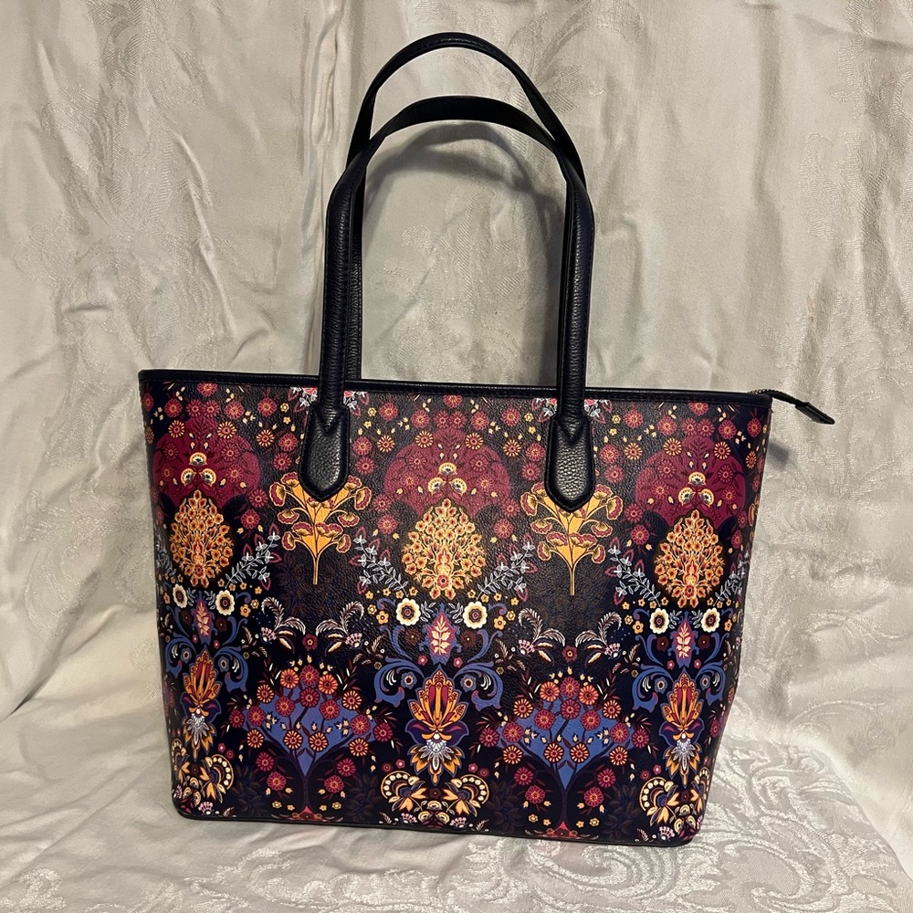 Talbots navy and floral multicolored tote bag